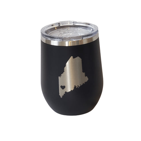 Maine Heart Laser Engraved Wine Tumbler- Black